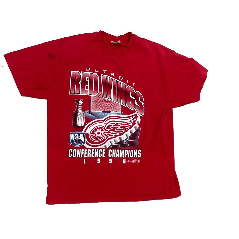 Vintage 90s Detroit Red Wings T Shirt Hanes Heavyweight XL 1998 Distressed